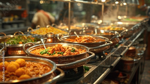 Diverse buffet line full of various types of food