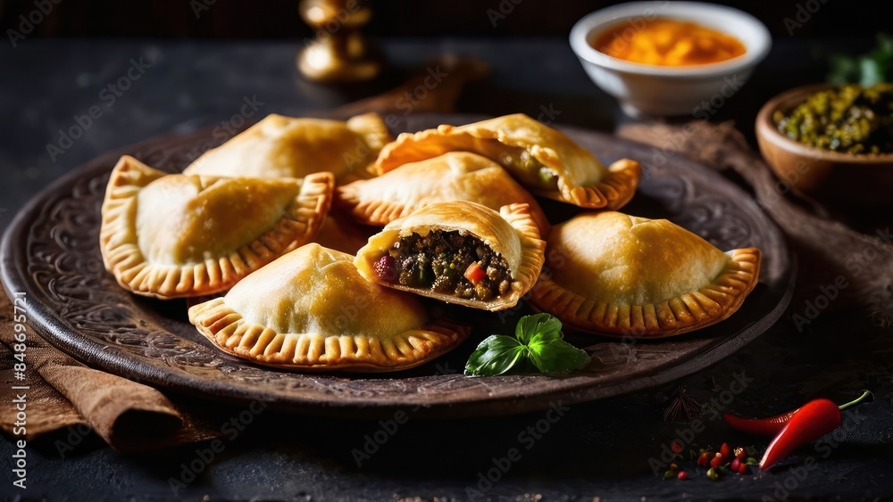 Freshly Baked Vegetable and Herb Calzones for Casual Meals or Gatherings Freshly Baked Vegetable and Herb Calzones for Casual Meals or Gatherings