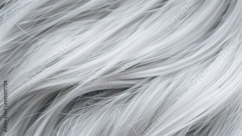 Macro shot focusing on the detailed strands of silver hair, showcasing texture and shine.