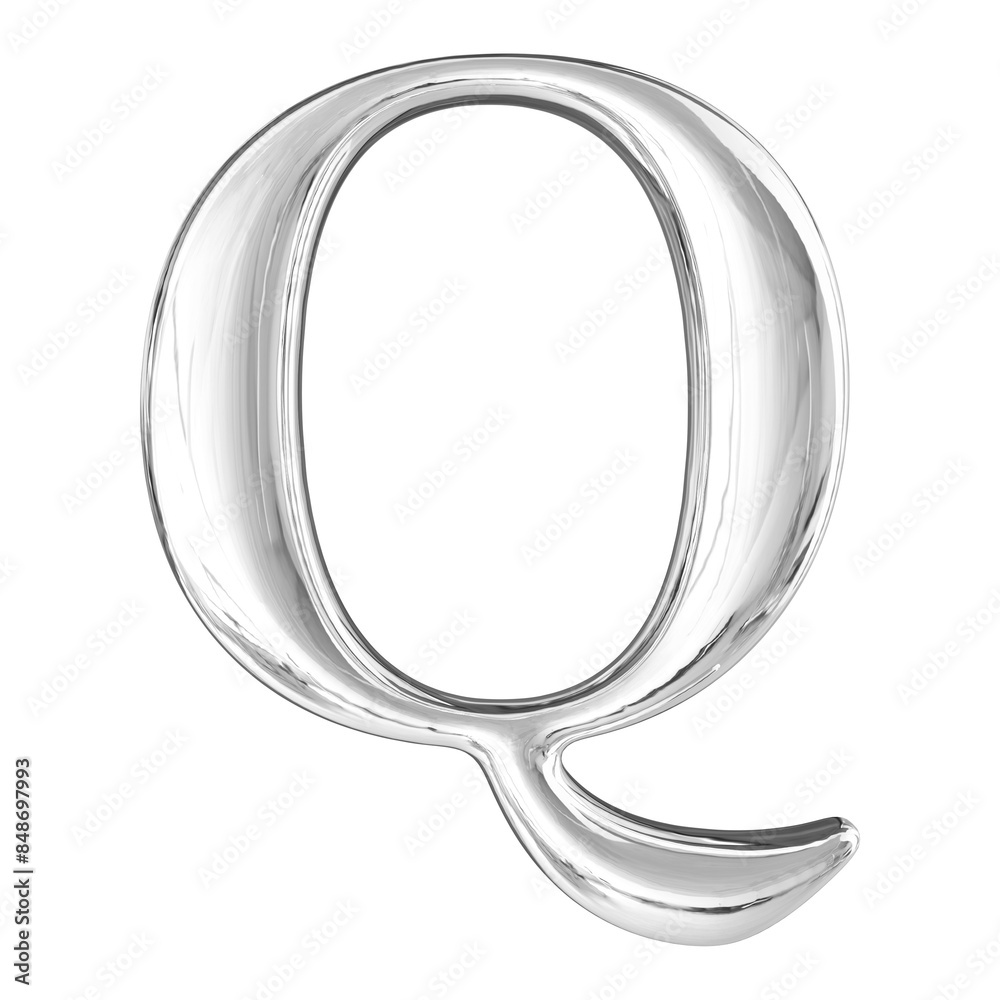 Silver 3D Font Letter Q uppercase