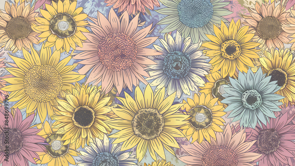 A colorful bouquet of sunflowers with a yellow center A colorful bouquet of sunflowers with a yellow center