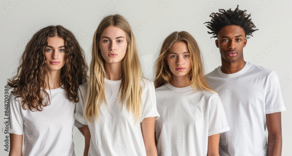 Group of young people in white t-shirts Group of young people in white t-shirts