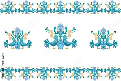 Blue birds pattern freehand art decor