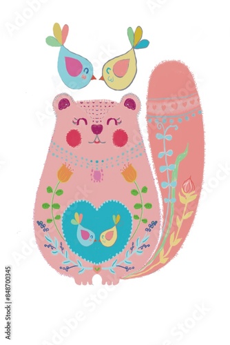 Pink cat cartoon design decor hand free pattern