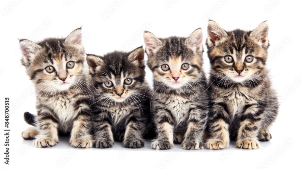 Four tabby kittens sitting in a row Four tabby kittens sitting in a row