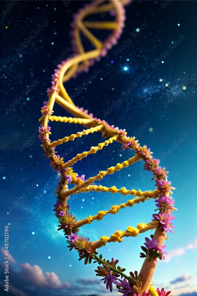 Obraz premium a double helix structure with floral-like flowers 