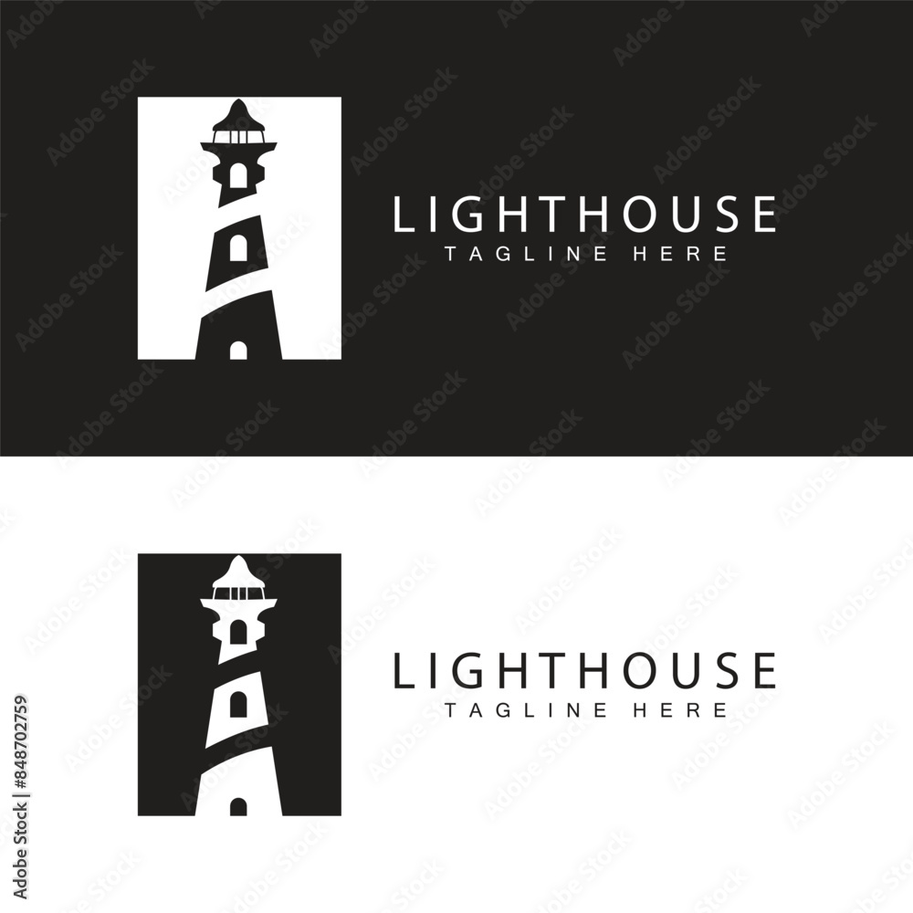 Lighthouse logo vector beacon tower ship signal simple beach port design template