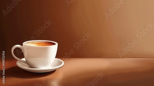 white cup of coffee on brown background