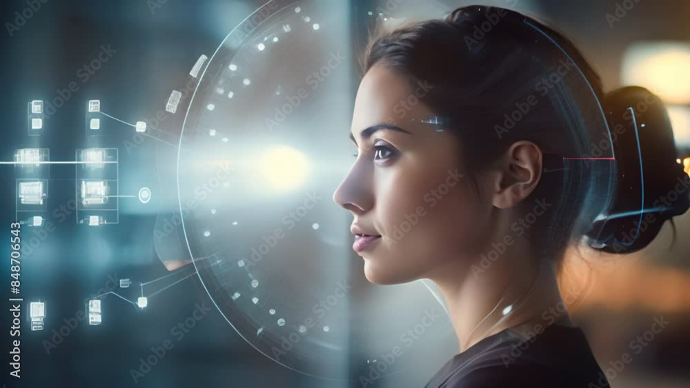 Woman with future technology concept,AI (artificial intelligence) concept.deep learning Woman with future technology concept,AI (artificial intelligence) concept.deep learning