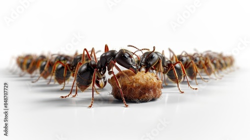 group of ants walking in a line with a piece of food