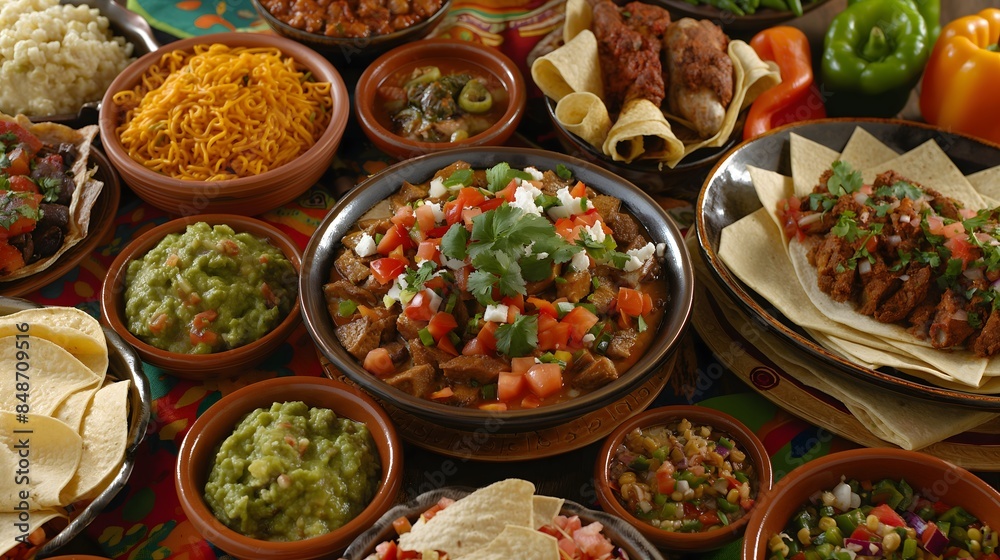 2. Illustrate the richness of Hispanic culinary traditions by showcasing a colorful spread of authentic dishes from various Latin American countries, highlighting the diversity and flavors of