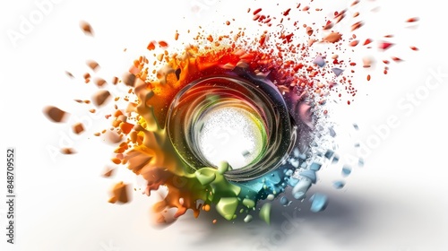 camera lens with a colorful explosion of paint