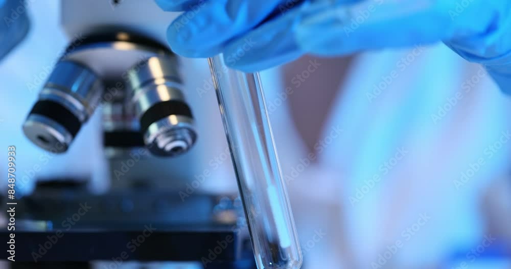 Scientist makes smear inside test tube using applicator Scientist makes smear inside test tube using applicator