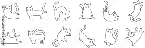 Cat icons Set in line styles. Animal silhouette Black Pet Symbols for templates, website designs and infographics, Drawing with children. Home animal signs editable stock on transparent background.