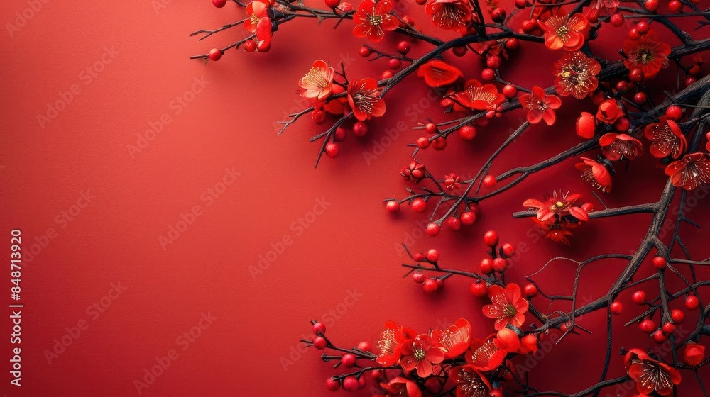 Tranquil Harmony, A Red Flower Ensemble with Bamboo Accents Tranquil Harmony, A Red Flower Ensemble with Bamboo Accents
