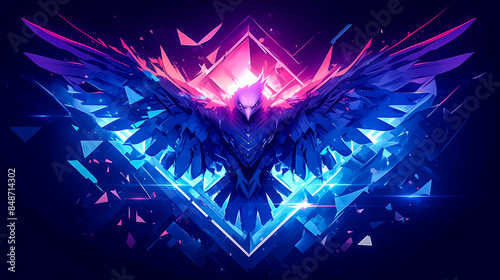 Abstract Eagle with Neon Wings and Geometric Shapes on Dark Background photo