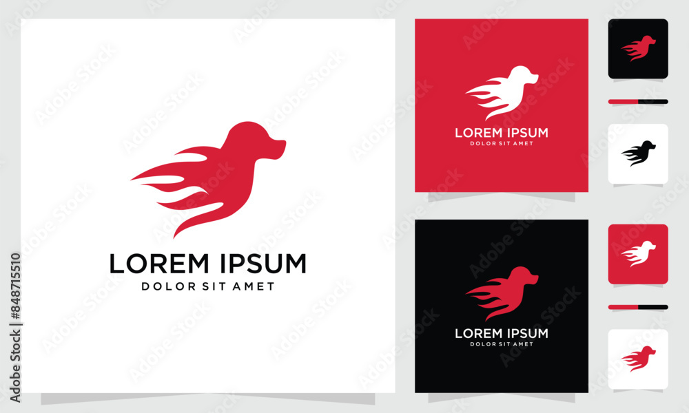 Obraz premium fire dog pet logo vector icon , dog logo with fire 