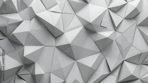 Clean backdrop showcases intricate low poly patterns in shades of gray, each facet contributing to the overall design.