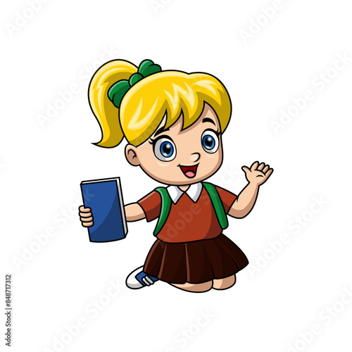 Happy happy school girl cartoon 