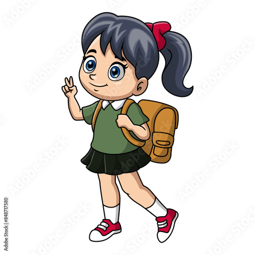 Happy happy school girl cartoon 