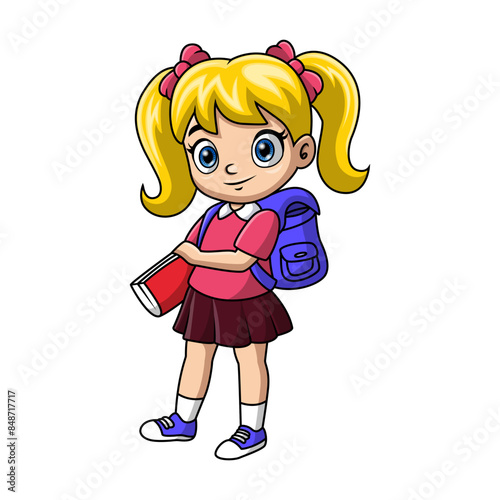 Happy happy school girl cartoon 