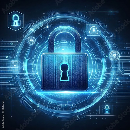 Wallpaper Mural Padlock With Keyhole icon in personal data security Illustrates cyber data or information privacy idea. blue color abstract hi speed internet technology. Torontodigital.ca