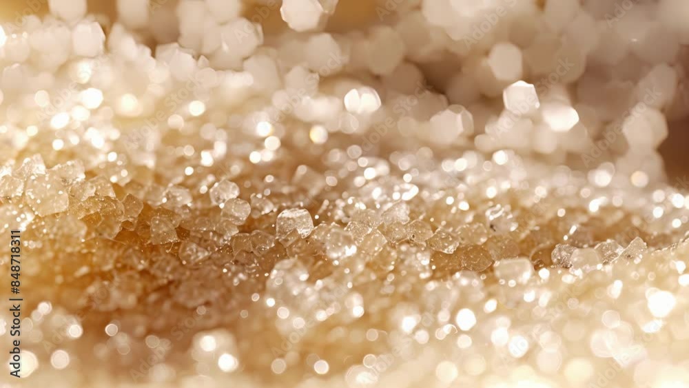 A macro shot of sugar granules showcasing their irregular shapes and sizes.