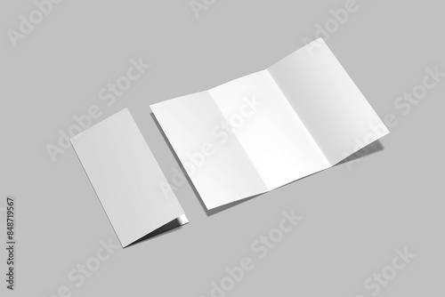 Blank two DL  trifold brochure  mockup with a grey background