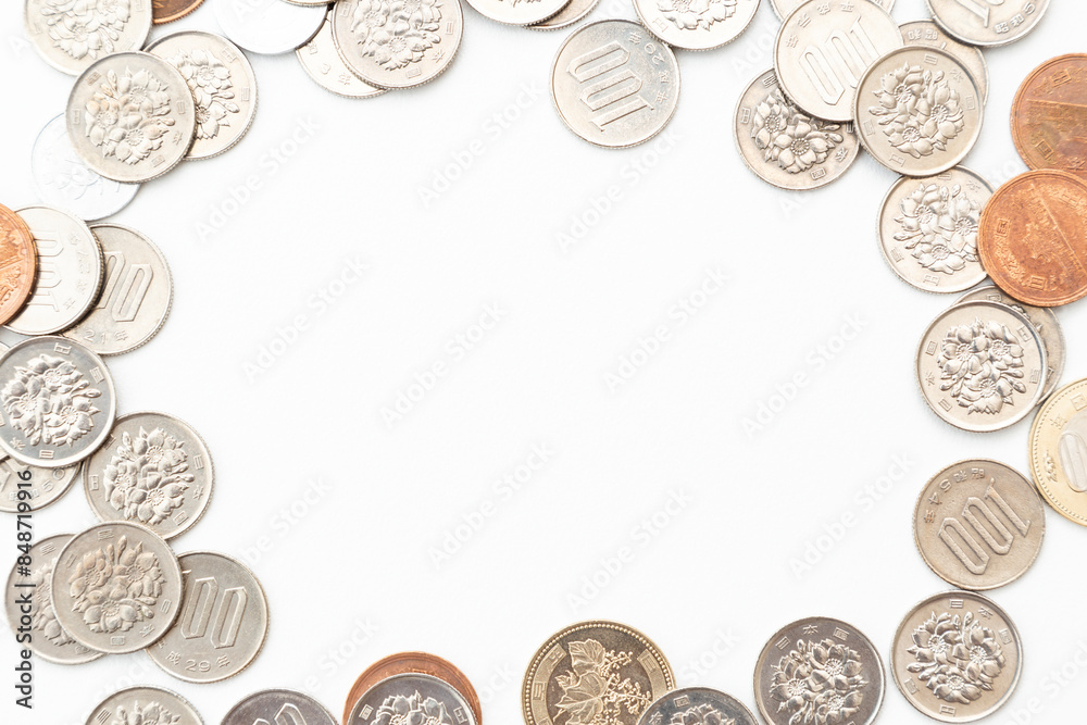 白背景に日本硬貨