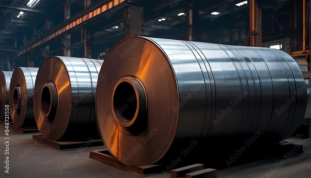 Iron sheet rolls in a steel factory, Ai Generated Iron sheet rolls in a steel factory, Ai Generated