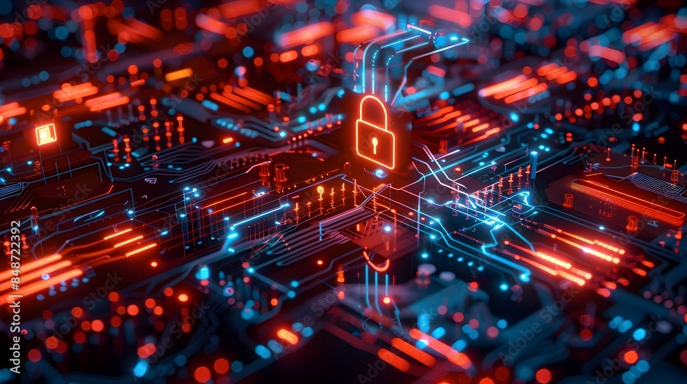 Futuristic Virtual Data Protection with Holographic Secure Icons and Bright Digital Art Futuristic Virtual Data Protection with Holographic Secure Icons and Bright Digital Art