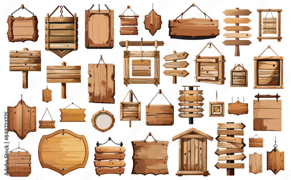 Naklejka premium 木製看板ベクターイラストセット
