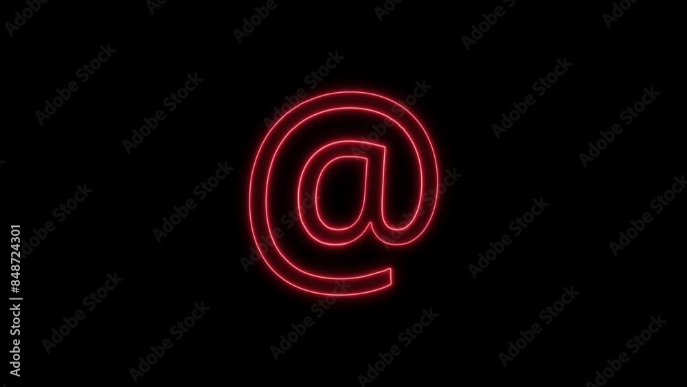 Neon Glowing Attherate Icon and Symbol Animation on Black Background Neon Glowing Attherate Icon and Symbol Animation on Black Background