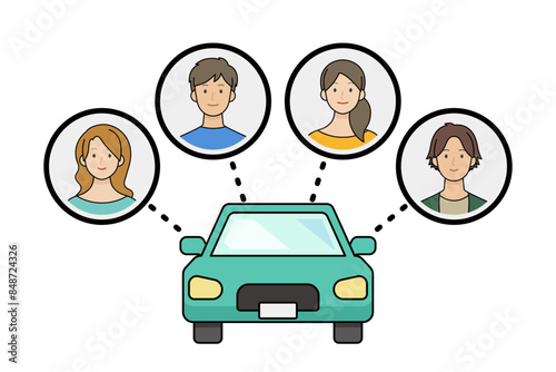 車をシェアするイメージのイラスト