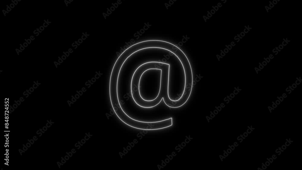Neon Glowing Attherate Icon and Symbol Animation on Black Background Neon Glowing Attherate Icon and Symbol Animation on Black Background