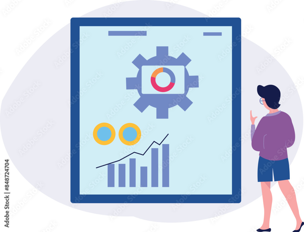 The girl is looking at the graph setting. The girl is looking at the graph setting.