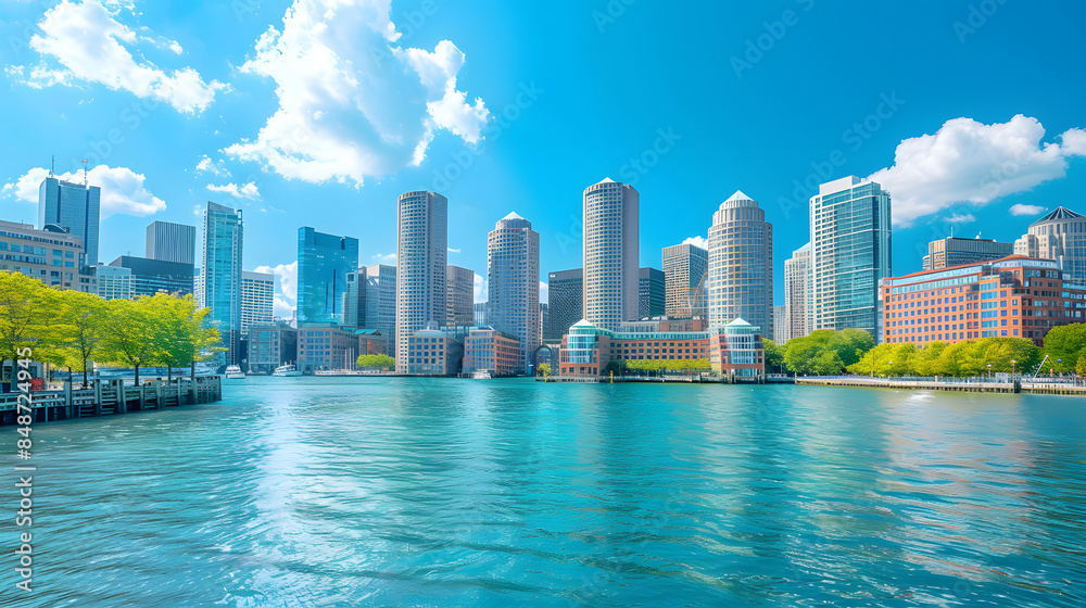 Naklejka premium Boston downtown financial district and city skyline