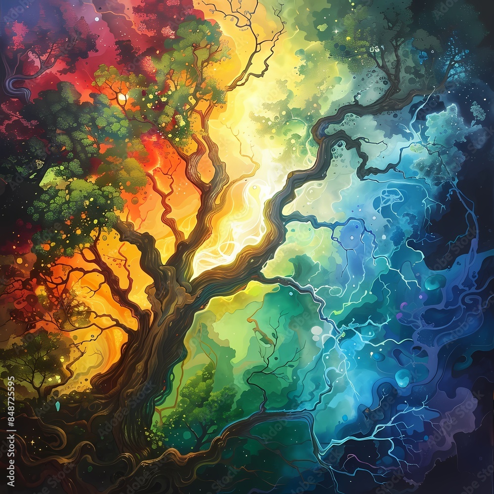 Fototapeta premium colorful auras illuminated the surrounding trees By Generated AI