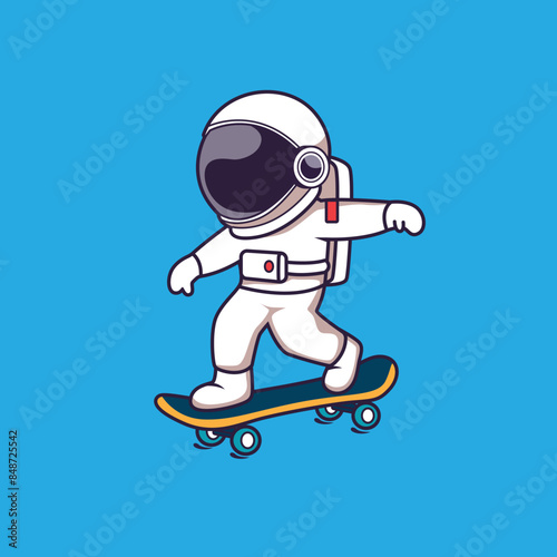 Astronaut skateboarding cartoon vector illustration