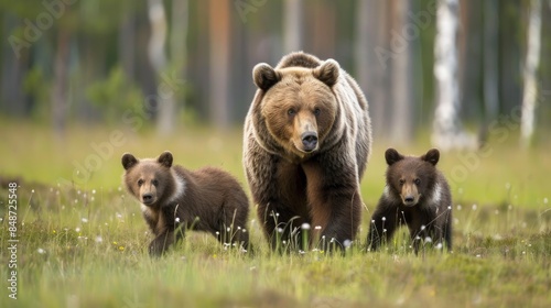 mother bear and cute baby bear, happy bear family, © ellisa_studio