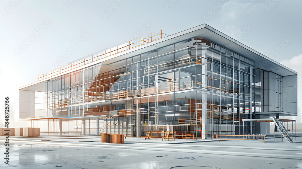 Obraz premium Building Contruction Site, BIM Project, 3d rendering, 3d illustration