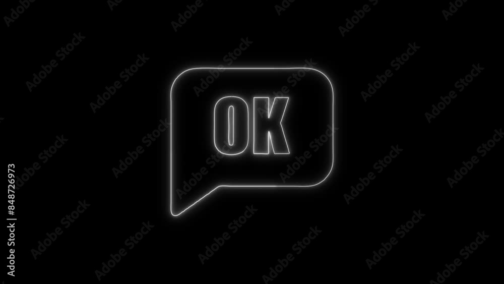 Neon Glowing Ok Bubble Icon and Symbol Animation on Black Background in 4K Video Neon Glowing Ok Bubble Icon and Symbol Animation on Black Background in 4K Video