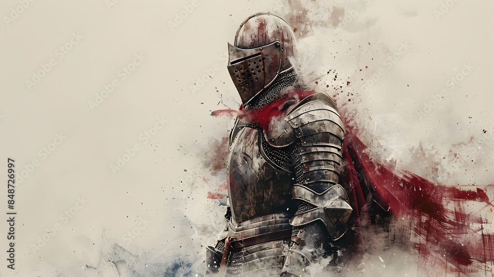 Fototapeta premium Striking Medieval Knight Armor Portrayed in Vivid Watercolor