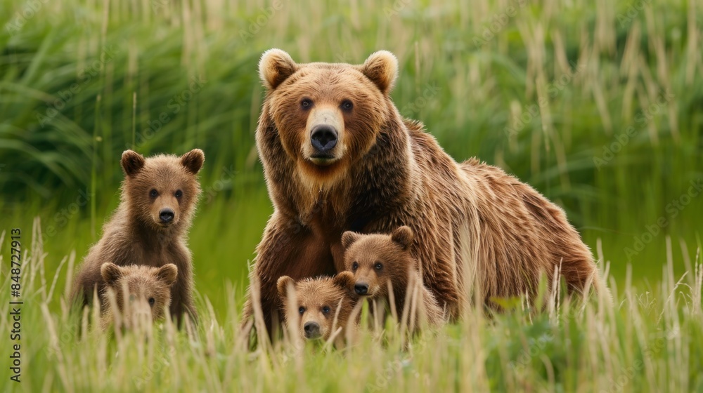 Naklejka premium mother bear and cute baby bear, happy bear family,