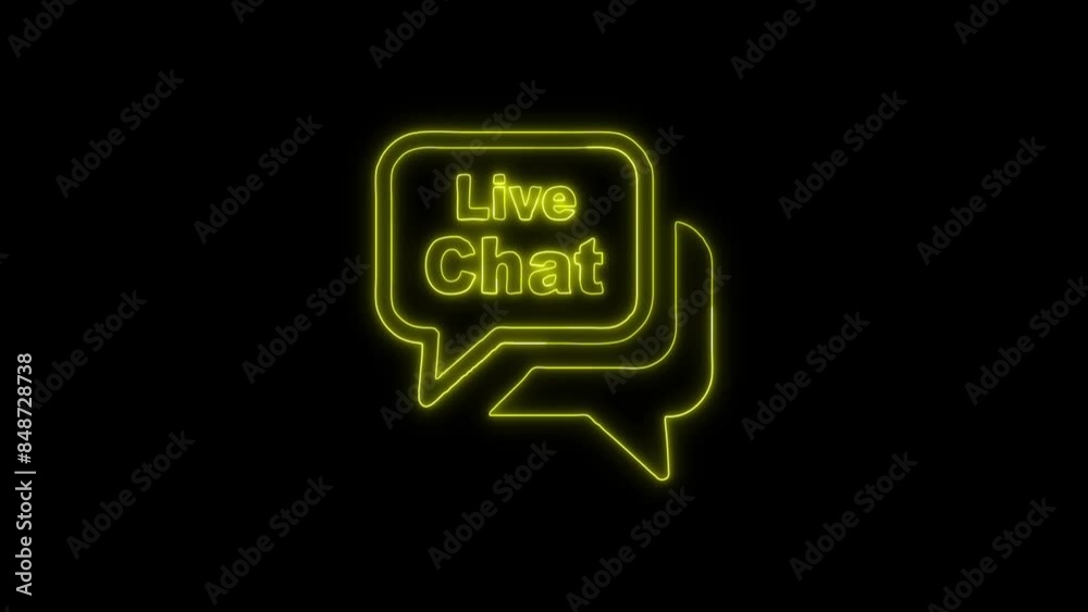 Neon Glowing Live Chat Bubble Icon and Symbol Animation on Black Background in 4K Video Neon Glowing Live Chat Bubble Icon and Symbol Animation on Black Background in 4K Video