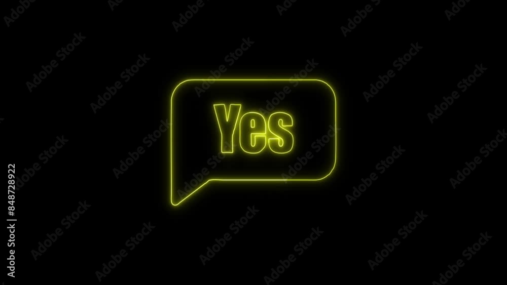 Neon Glowing Yes Bubble Message Icon and Symbol Animation on Black Background in 4K Video