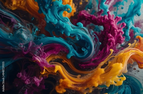 A Multicolored ink swirling in water, forming complex patterns and textures in vivid color a Generative AI image.  © Ariyan
