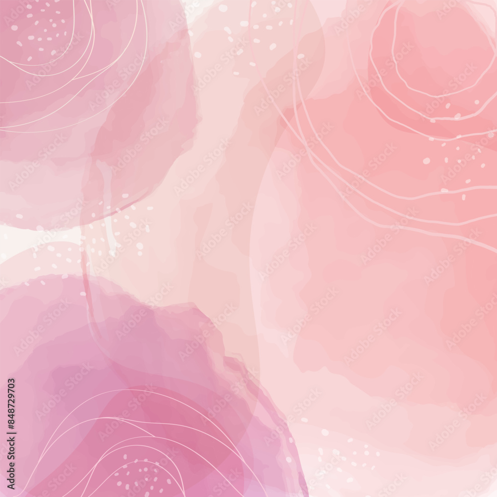 Abstract rose blush liquid watercolor background with golden lines, dots and stains. Pastel marble alcohol ink drawing effect. Vector illustration design template for wedding invitation.