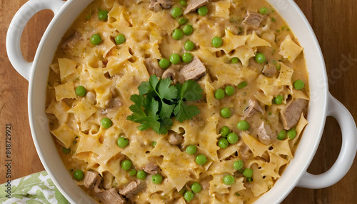 tuna casserole with egg noodles and peas.