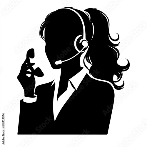 Call center woman silhouette vector with a headset microphone, IT support, customer service, customer support, call center